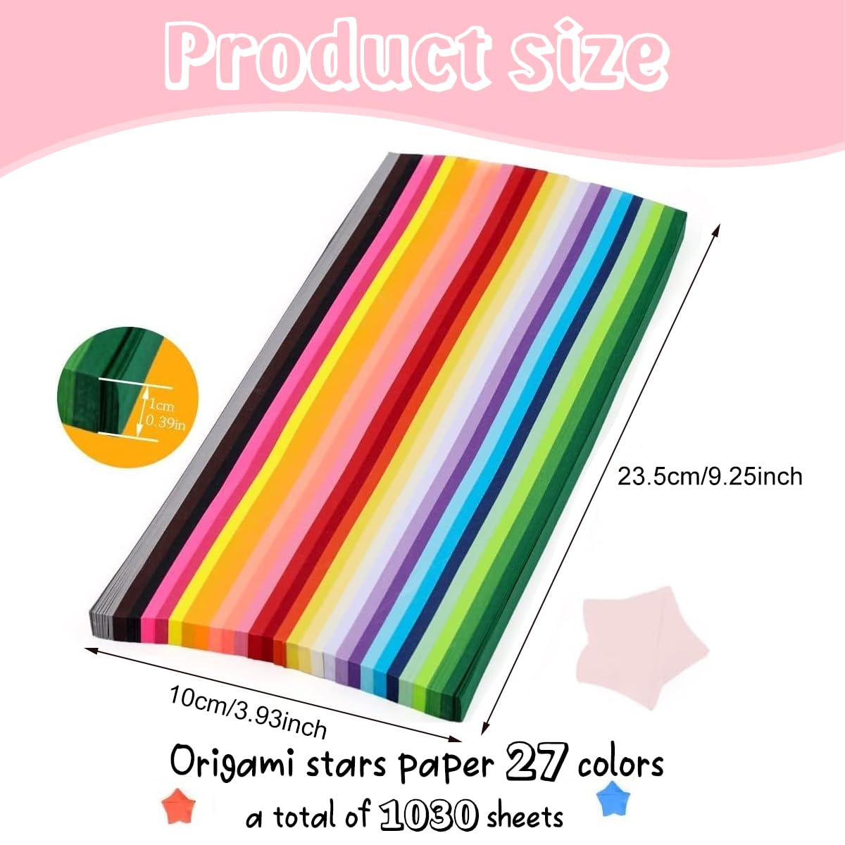 HASTHIP 1030 Sheets Star Origami Paper - 27 Assortment Color Star Paper Strip, Double Sided Origami Lucky Star Decoration Paper Strips for DIY Hand Art Crafts Decor Gifts HASTHIP 1030 Sheets Star Origami Paper - 27 Assortment Color Star Paper Strip, Double Sided Origami Lucky Star Decoration Paper Strips for DIY Hand Art Crafts Decor Gifts